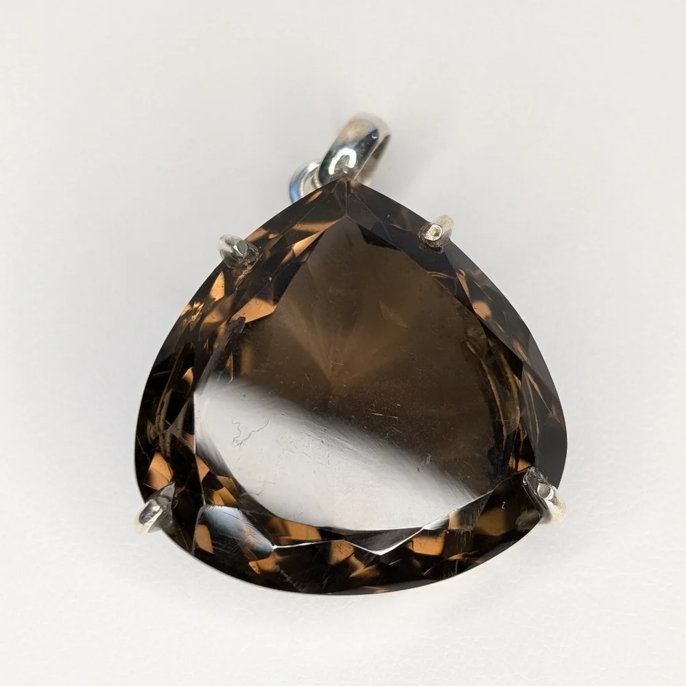 Giant Faceted Smokey Quartz Pendant S925 Sterling Silver - Picture 6 of 9